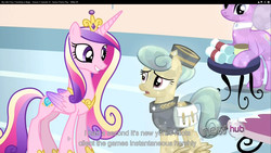 Size: 1920x1080 | Tagged: safe, screencap, dandy brush, golden hooves (g4), princess cadance, alicorn, crystal pony, pony, g4, games ponies play, concave belly, female, mare, messenger, slender, thin, youtube caption