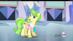 Size: 1920x1080 | Tagged: safe, screencap, chickadee, ms. peachbottom, g4, games ponies play, youtube caption