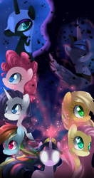 Size: 900x1700 | Tagged: dead source, safe, artist:loyaldis, applejack, fluttershy, nightmare moon, pinkie pie, princess luna, rainbow dash, rarity, twilight sparkle, g4