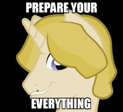 Size: 480x440 | Tagged: safe, oc, oc only, oc:clopitor the hydrogenous, pony, bust, image macro, imminent rape, prepare your anus, solo