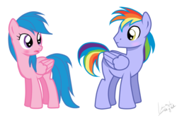 Size: 1200x800 | Tagged: safe, artist:luuandherdraws, firefly, rainbow blaze, pegasus, pony, g1, g4, blush sticker, blushing, female, g1 to g4, generation leap, headcanon, male, rainbow mom, ship:fireblaze, shipping, simple background, straight, transparent background, vector