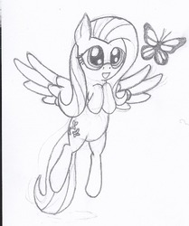 Size: 952x1140 | Tagged: safe, fluttershy, pegasus, pony, g4, grayscale, monochrome, simple background, traditional art, white background
