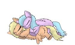 Size: 1024x610 | Tagged: safe, artist:inkiepie, fluffy pony, cuddling, fluffy pony original art, sleeping