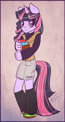 Size: 713x1342 | Tagged: safe, artist:velexane, twilight sparkle, anthro, g4, book, kneesocks