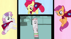 Size: 1018x568 | Tagged: safe, apple bloom, scootaloo, sweetie belle, g4, cutie mark crusaders, holiday sock