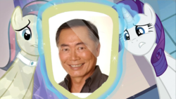 Size: 1920x1080 | Tagged: safe, bonna fide, glamour gleam, rarity, g4, cadance's mirror, exploitable meme, george takei, meme