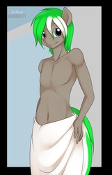 Size: 1234x1920 | Tagged: safe, artist:kloudmutt, oc, oc only, anthro, clothes, male, naked towel, partial nudity, solo, topless, towel, towel around waist