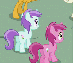 Size: 555x480 | Tagged: safe, screencap, featherweight, liza doolots, petunia, ruby pinch, snails, tootsie flute, pony, unicorn, g4, ponyville confidential, animated, background pony, butt, colt, cropped, eyes closed, female, filly, hoofy-kicks, horses doing horse things, male, plot, rearing