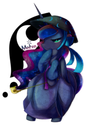 Size: 1221x1725 | Tagged: safe, artist:maren, princess luna, pony, g4, clothes, dress, female, pipe, pixiv, solo