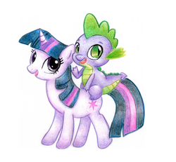 Size: 580x536 | Tagged: safe, artist:lal, artist:ラル, spike, twilight sparkle, g4, pixiv