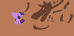 Size: 710x348 | Tagged: safe, spike, twilight sparkle, alicorn, pony, g4, abuse, female, fossil, immortality blues, mare, sad, spikeabuse, twilight sparkle (alicorn)