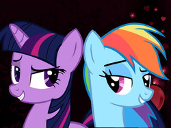 Size: 1023x767 | Tagged: safe, rainbow dash, twilight sparkle, g4, black background, ship:twidash, shipping, simple background, vector