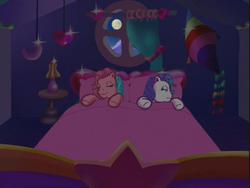 Size: 640x480 | Tagged: safe, screencap, heart bright, star flight, g3, two for the sky, bed, bedroom, moon, night, sleeping