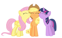 Size: 2000x1239 | Tagged: safe, artist:takua770, applejack, fluttershy, twilight sparkle, earth pony, pegasus, pony, unicorn, g4, the last roundup, cute, eyes closed, female, mare, simple background, transparent background, trio, unicorn twilight, vector