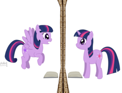 Size: 1575x1200 | Tagged: safe, artist:phallen1, twilight sparkle, oc, oc:evening star, pegasus, pony, unicorn, g4, alternate universe, mirror, pegasus twilight sparkle, race swap, unicorn twilight