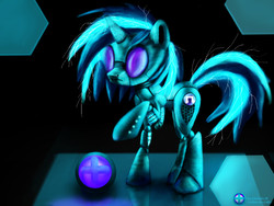 Size: 1024x768 | Tagged: safe, artist:normalcolt, dj pon-3, vinyl scratch, robot, g4, female, solo