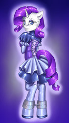 Size: 1842x3255 | Tagged: safe, artist:misukitty, rarity, unicorn, anthro, g4, clothes, corset, dress, female, looking at you, looking back, looking back at you, mare, puffy sleeves, shackles