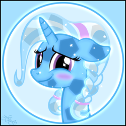 Size: 1500x1500 | Tagged: dead source, safe, artist:navitaserussirus, trixie, pony, unicorn, g4, alternate hairstyle, beautiful, blushing, bust, crystallized, female, happy, mare, portrait, smiling, solo