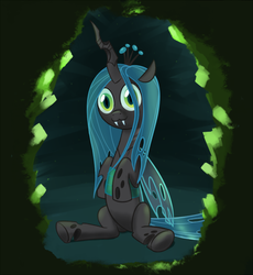 Size: 1194x1300 | Tagged: safe, artist:andergrin, queen chrysalis, changeling, changeling queen, nymph, g4, :3, crown, cute, cutealis, female, jewelry, regalia