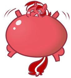 Size: 699x768 | Tagged: safe, artist:redintravenous, oc, oc only, oc:red ribbon, balloon, impossibly large belly, inflation, spherical inflation, tumblr