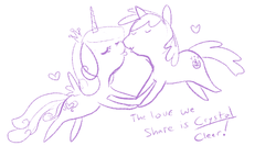 Size: 600x320 | Tagged: safe, artist:mt, princess cadance, shining armor, pony, g4, female, heart, kissing, love, male, monochrome, pun, ship:shiningcadance, shipping, sketch, straight