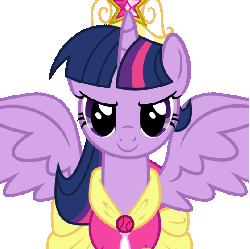 Size: 560x559 | Tagged: safe, twilight sparkle, alicorn, pony, g4, magical mystery cure, animated, big crown thingy, evil grin, female, mare, smiling, smirk, twilight sparkle (alicorn), tyrant sparkle, vibrating