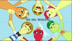 Size: 1366x768 | Tagged: safe, edit, edited screencap, screencap, apple bloom, applejack, big macintosh, flam, flim, granny smith, earth pony, pony, g4, the super speedy cider squeezy 6000, apple family, flim flam brothers, hub logo, low angle, male, stallion