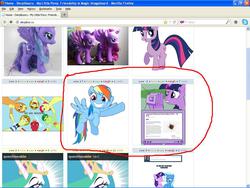 Size: 1024x768 | Tagged: safe, rainbow dash, twilight sparkle, derpibooru, g4, exploitable meme, firefox, juxtaposition, juxtaposition win, meta, microsoft windows, tv meme, windows xp