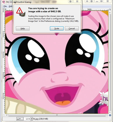 Size: 684x740 | Tagged: safe, pinkie pie, earth pony, pony, g4, female, gimp, microsoft windows, scaling warning message, solo, too big, wilber