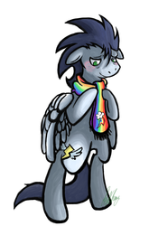 Size: 900x1367 | Tagged: safe, artist:divinisity, soarin', pony, g4, bipedal, blushing, clothes, scarf, ship:soarindash, shipping