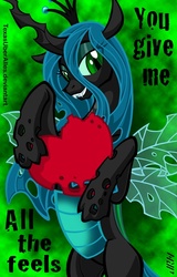 Size: 500x783 | Tagged: safe, artist:texasuberalles, queen chrysalis, changeling, g4, all my feels, female, heart, solo, valentine, valentine's day