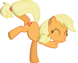 Size: 7552x6069 | Tagged: safe, artist:yetioner, applejack, earth pony, pony, g4, .svg available, ^^, absurd resolution, dancing, eyes closed, female, happy, hatless, mare, missing accessory, simple background, solo, transparent background, vector