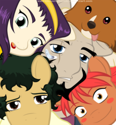 Size: 1049x1131 | Tagged: safe, artist:immortaltanuki, cowboy bebop, edward wong hau pepelu tivrusky iv, ein, faye valentine, jet black, ponified, spike spiegel