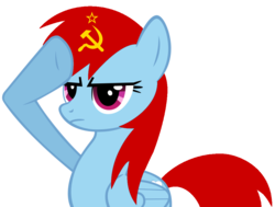 Size: 1029x777 | Tagged: safe, rainbow dash, pegasus, pony, g4, communism, female, mare, rainbow dash salutes, salute, simple background, solo, soviet, soviet union, transparent background