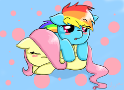 Size: 3300x2400 | Tagged: safe, artist:soulskey, fluttershy, rainbow dash, g4, filly, sleeping