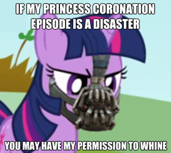 Size: 404x360 | Tagged: safe, twilight sparkle, g4, alicorn drama, bane, batman, image macro