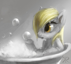 Size: 837x750 | Tagged: safe, artist:grissaecrim, derpy hooves, pegasus, pony, g4, 30 minute art challenge, bath, bubble, female, mare, solo