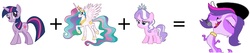 Size: 1852x392 | Tagged: safe, diamond tiara, princess celestia, twilight sparkle, g4, fancy mathematics, littlest pet shop, math, pun, voice actor joke, zoe trent