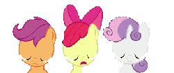 Size: 425x179 | Tagged: safe, apple bloom, scootaloo, sweetie belle, g4, one bad apple, animated, cutie mark crusaders, female, no, simple background, transparent background