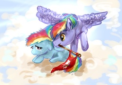 Size: 1000x700 | Tagged: safe, artist:nothing-else-more, rainbow blaze, rainbow dash, g4, crying, filly, flag