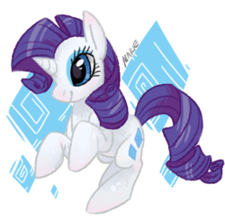 Size: 559x550 | Tagged: dead source, safe, artist:scervo, rarity, pony, unicorn, g4, cutie mark background, female, mare, rearing, signature, simple background, solo, transparent background