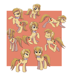 Size: 1415x1475 | Tagged: safe, artist:yulyeen, oc, oc only, oc:dolly, earth pony, pony, angry, bipedal, confident, confused, ears back, expressions, eyes closed, female, filly, happy, lidded eyes, open mouth, raised eyebrow, raised hoof, rear view, running, side view, sitting, trotting