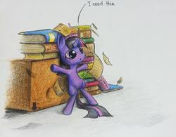 Size: 614x480 | Tagged: safe, artist:tungstenbulb, twilight sparkle, pony, g4, book, box, female, paper, solo, traditional art, twily