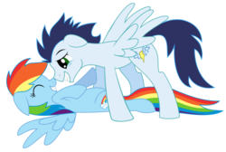 Size: 1024x690 | Tagged: safe, artist:madzik0107, rainbow dash, soarin', pegasus, pony, g4, boop, eyes closed, female, happy, male, mare, noseboop, nuzzling, ship:soarindash, shipping, simple background, smiling, spread wings, stallion, straight, transparent background, wings