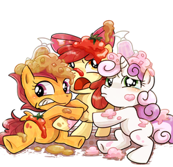 Size: 512x494 | Tagged: safe, artist:ichigoaimin, apple bloom, scootaloo, sweetie belle, g4, one bad apple, blushing, crying, cutie mark crusaders, messy