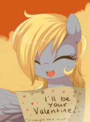 Size: 482x650 | Tagged: dead source, safe, artist:loyaldis, derpy hooves, pony, g4, cute, derpabetes, eyes closed, female, happy, solo, valentine