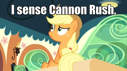 Size: 1007x564 | Tagged: safe, applejack, g4, games ponies play, cannon rush imminent, starcraft, starcraft 2, train