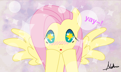 Size: 13889x8334 | Tagged: safe, artist:mini-deus, fluttershy, g4, absurd resolution, blushing, yay