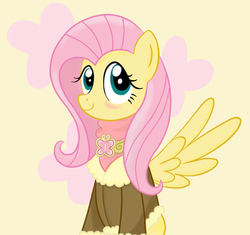 Size: 489x460 | Tagged: safe, artist:fluttershyfree, fluttershy, pony, g4, blushing, clothes, element of kindness, female, smiling, solo