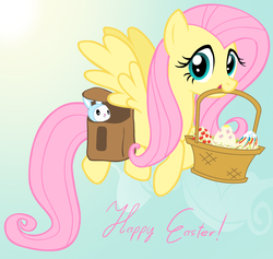 Size: 5265x4990 | Tagged: safe, artist:vunlinur, angel bunny, fluttershy, g4, absurd resolution, easter, flying